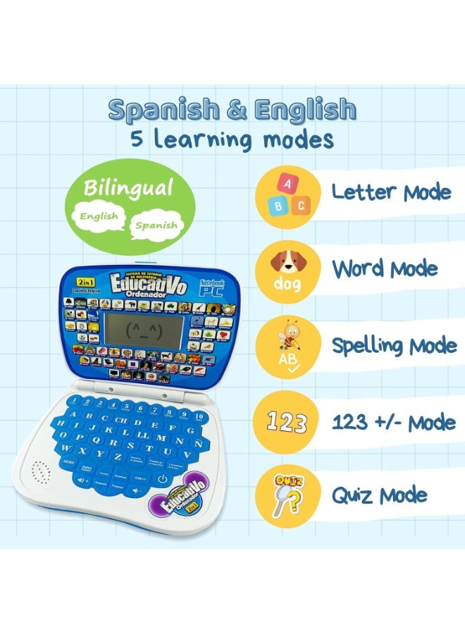 Interactive Bilingual Spanish and English Learning Laptop Toy for Kids Ages 2, 3, 4 Years Old, Educational Smart Electronic Learning Computer for Toddlers, Teach Alphabet, Numbers, Words, Spelling, Math, Addition and Subtraction, Pretend Play Laptop Toy, Interactive Games and Quizzes to Develop Memory, Reasoning, Sociability, Reading Skills, Writing Skills, Bilingual Language Development, Music, Dance, Spanish Nursery Rhymes, Fun and Educational Electronic Learning Device for Preschool Kids, Enhance Problem-Solving, Cognitive Skills, Fine Motor Skills, Imaginative Play, Language Learning, Toddlers Educational Interactive Toy Laptop. - Image 3
